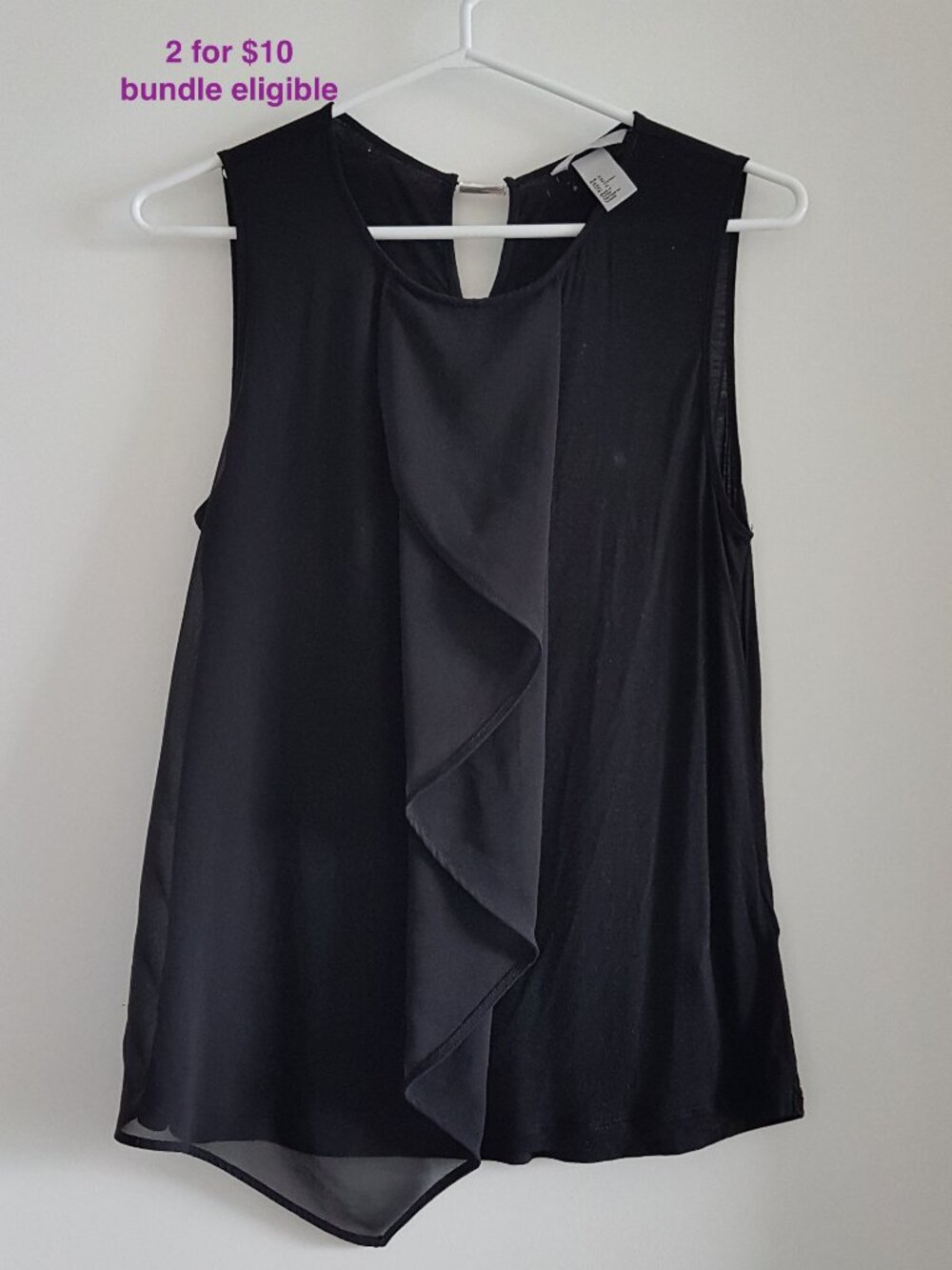 H&M Black Sleeveless Blouse Waterfall Ruffle M